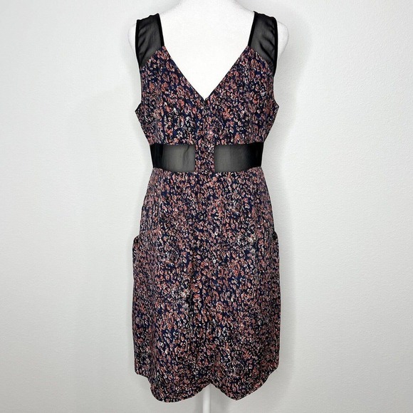 BCBGeneration Navy Blue Red Black Abstract Floral Sleeveless Dress Sz 10 - Picture 6 of 11